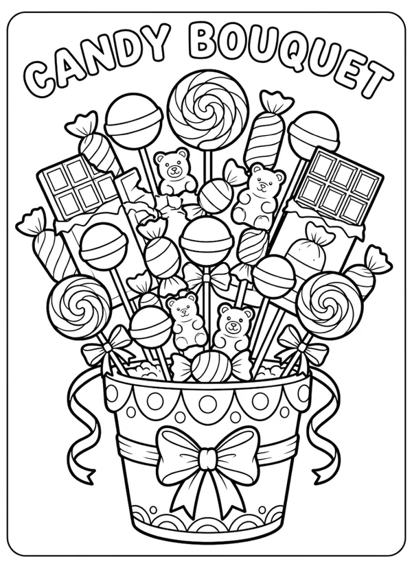 Candy bouquet coloring sheet