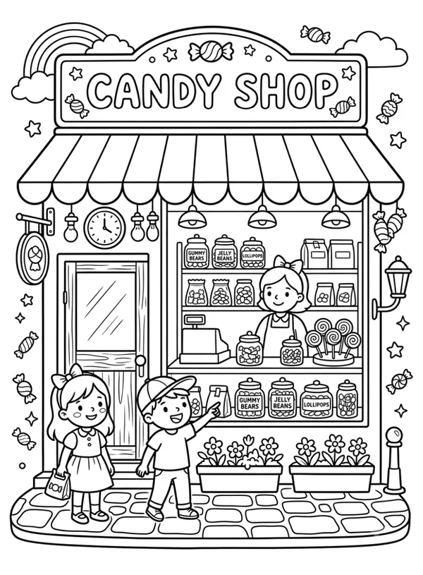 Candy shop coloring Sheet