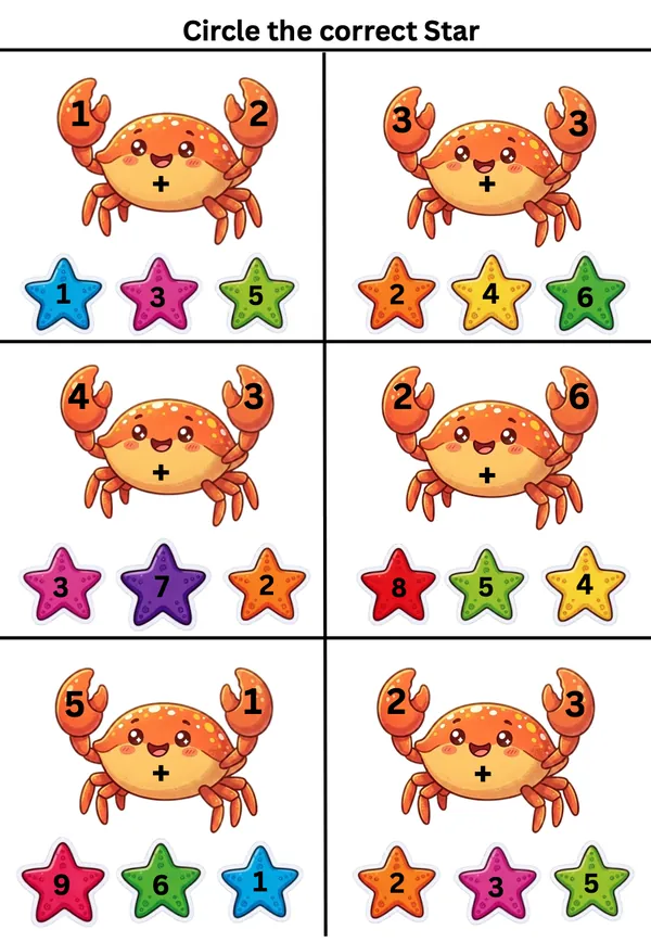 Circle the correct star math worksheet