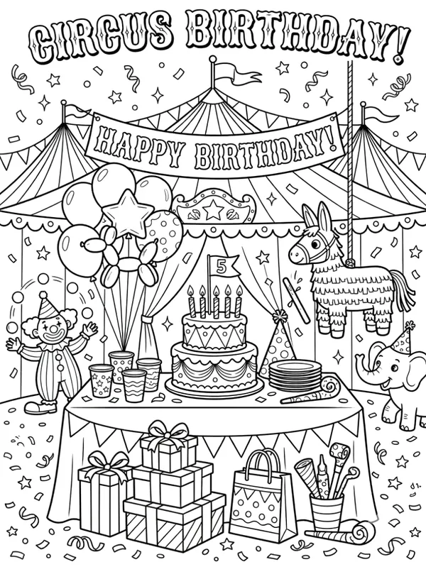 Circus birthday party coloring sheet