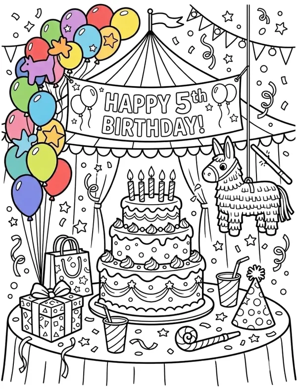 Circus theme birthday party coloring sheet for kids