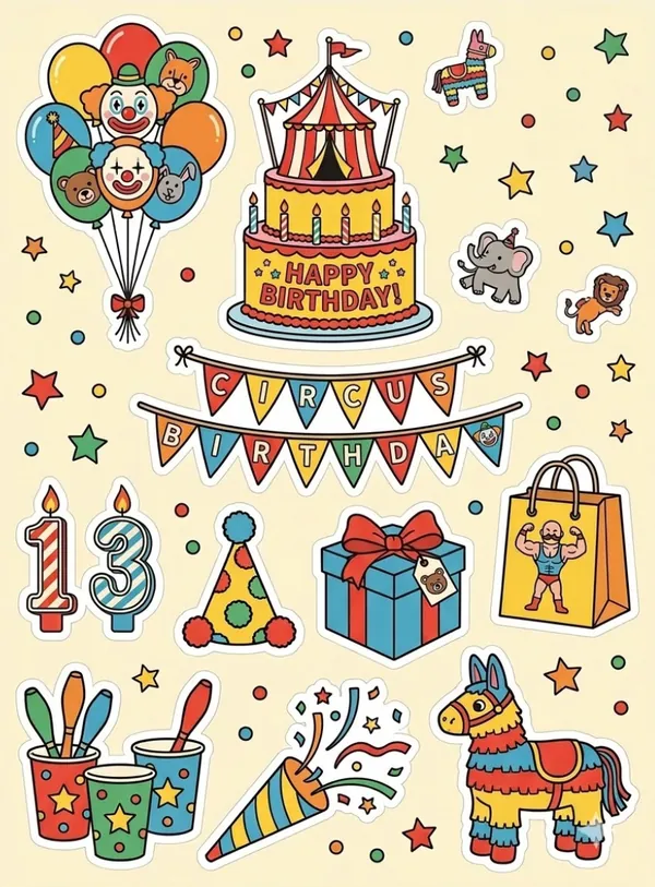 Circus theme Sticker Sheet for kids birthday party