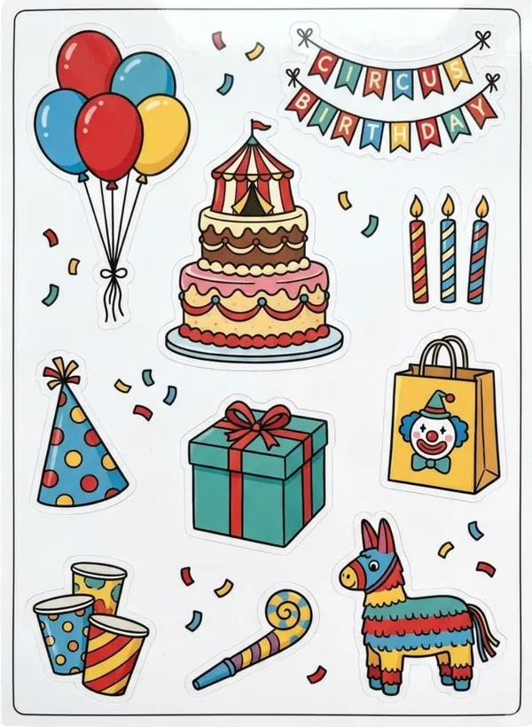 Circus theme Sticker Sheet for kids birthday