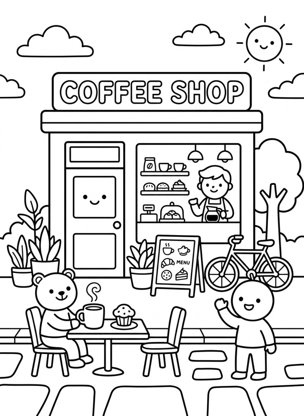 Coffee Shop Coloring Page