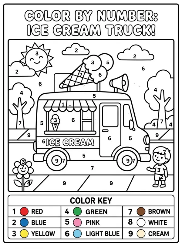 Color by number Ice cream Truck