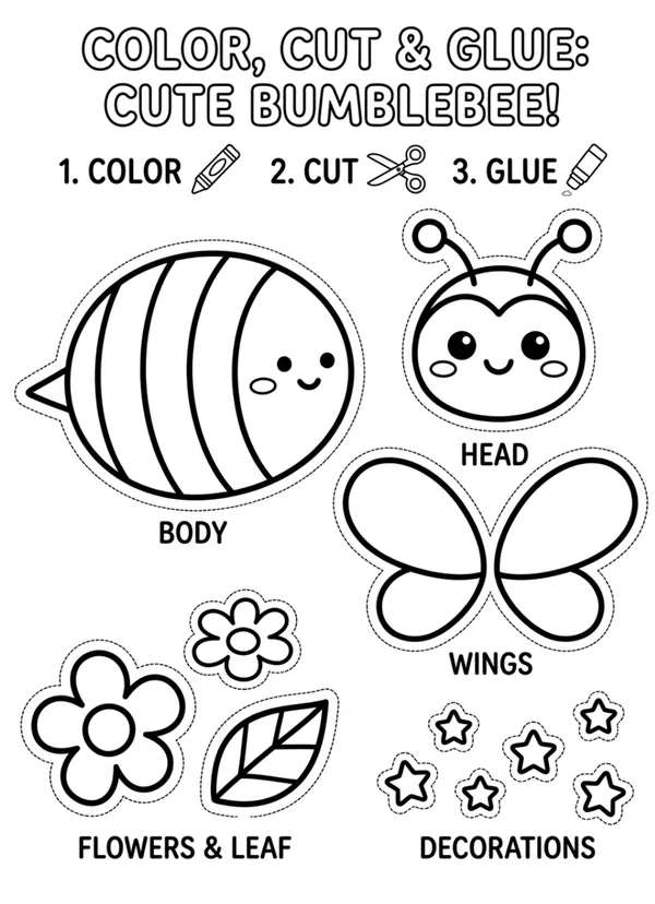 Color, Cut and Glue Cute BumbleBee