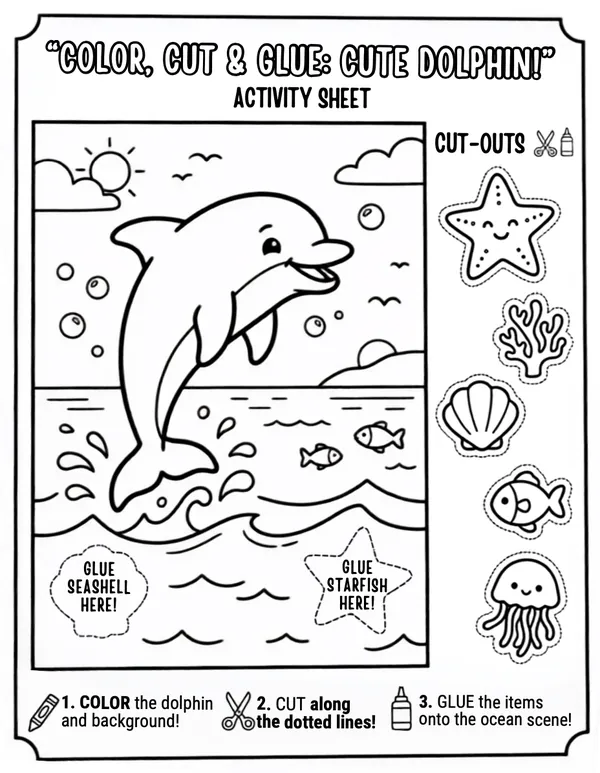 Color, Cut and Glue Dolphin