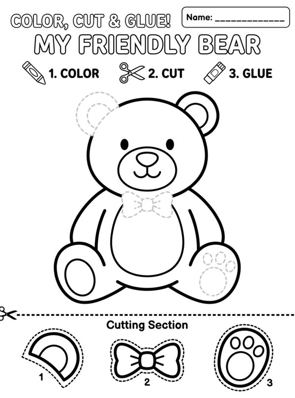 Color, Cut and Glue Friendly Bear