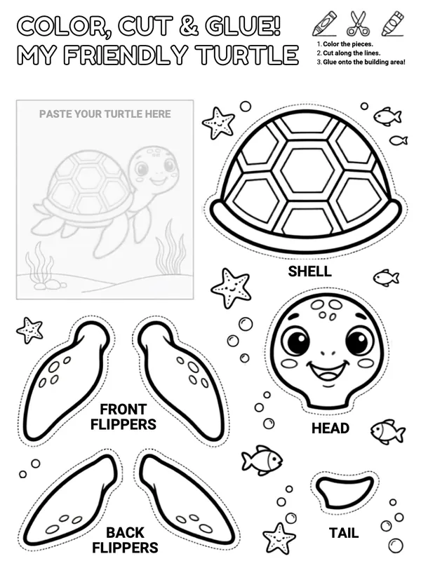 Color, Cut and Glue friendly Turtle