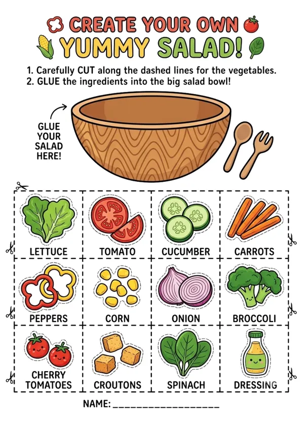 Create your own yummy salad cut and glue activity