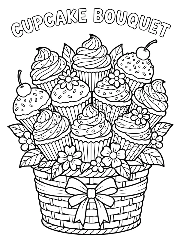 Cupcake Bouquet coloring sheet