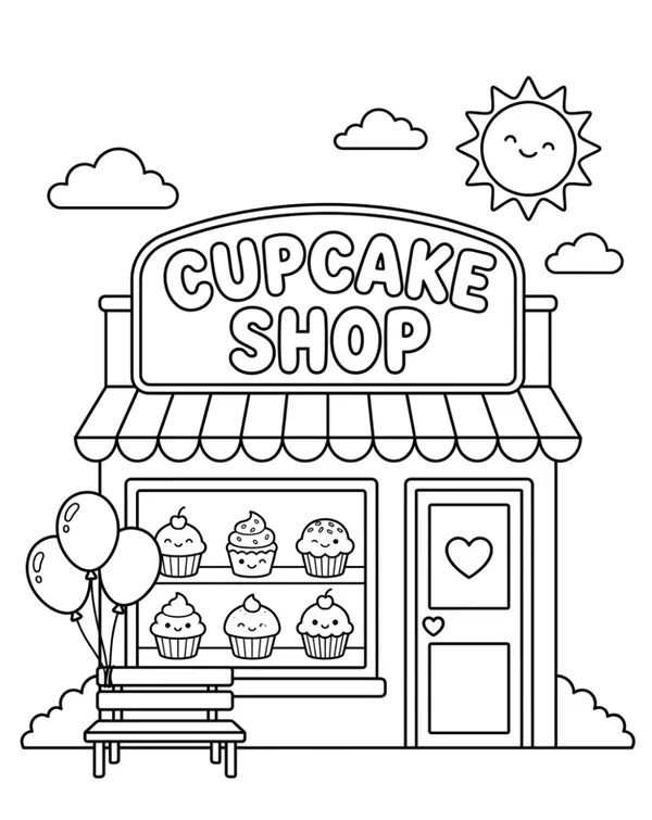 Cupcake shop coloring sheet for kids