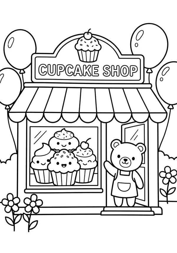 Cupcake shop coloring sheet
