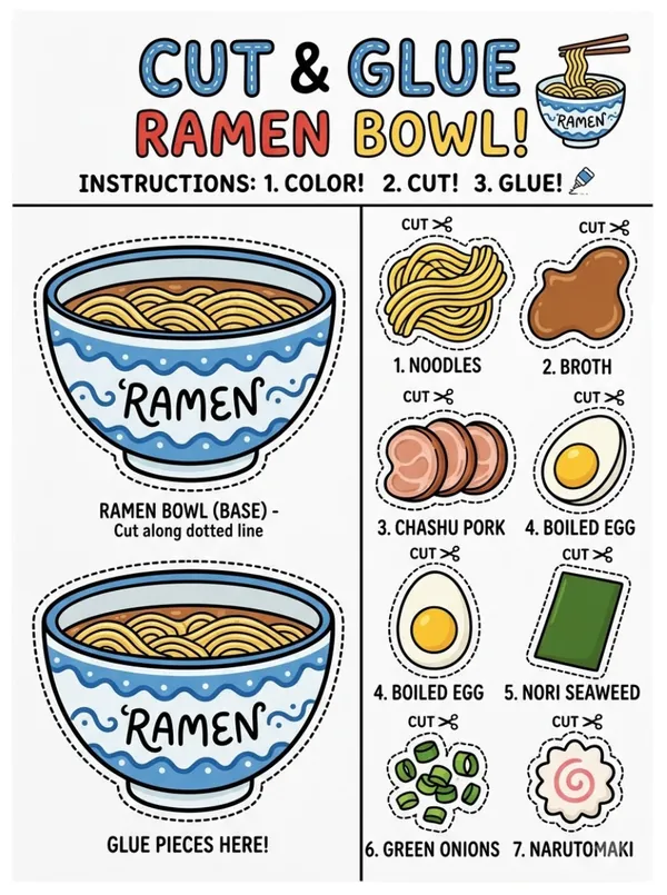 cut and glue Ramen bowl activity