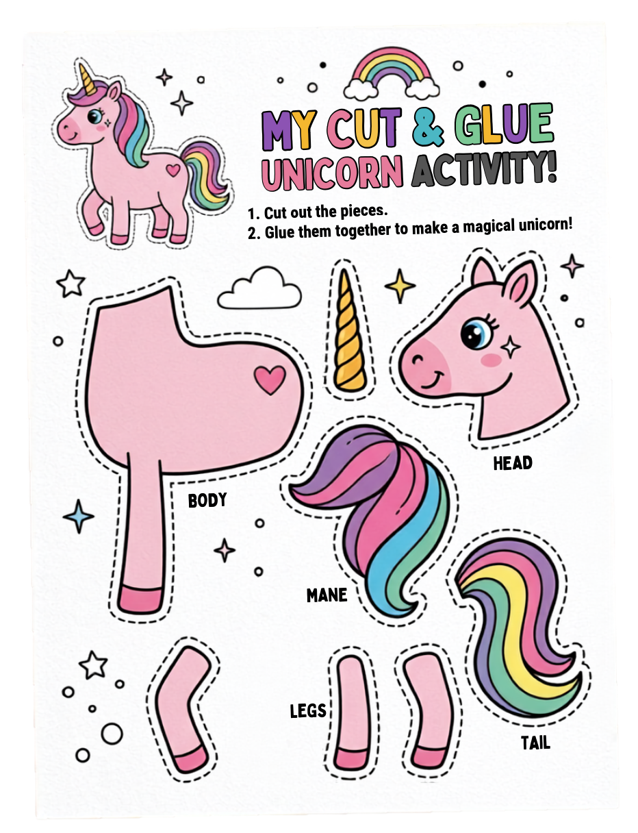 Cut and glue unicorn activity