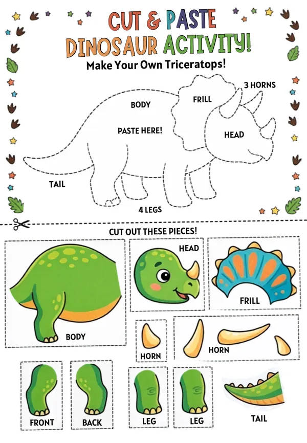 Cut and paste dinosaur activity