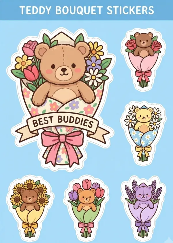 Cute Teddy Bouquet Sticker sheet