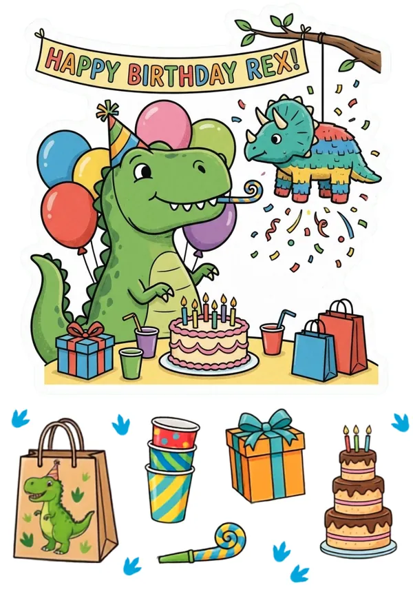 Dinosaur Birthday Theme Sticker Sheet for kids