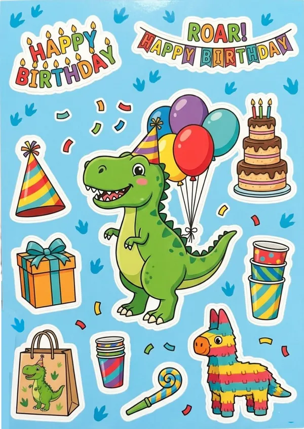 Dinosaur Birthday Theme Sticker Sheet free printable