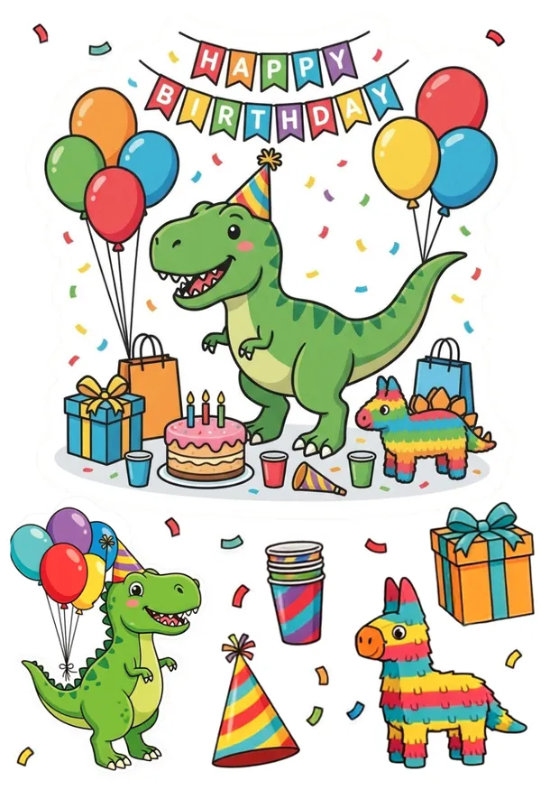 Dinosaur Birthday Theme Sticker Sheet
