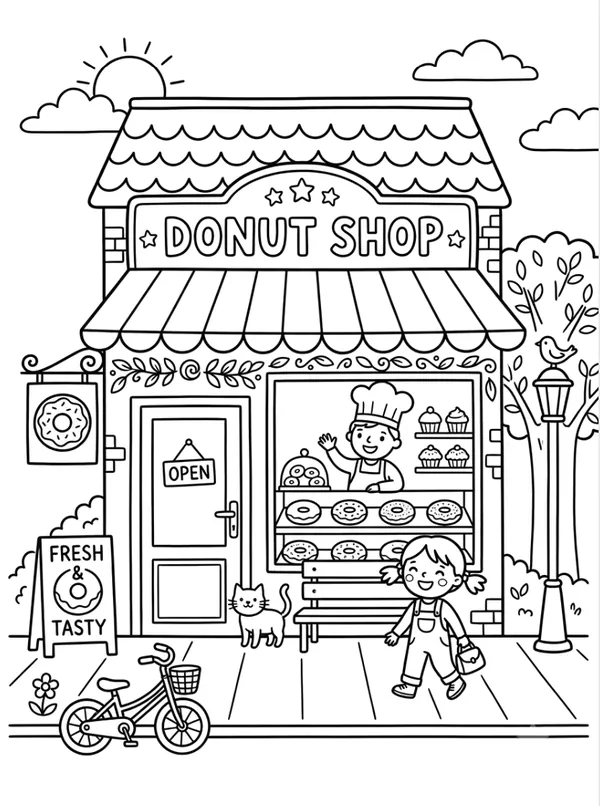 Donut Shop Coloring Sheet