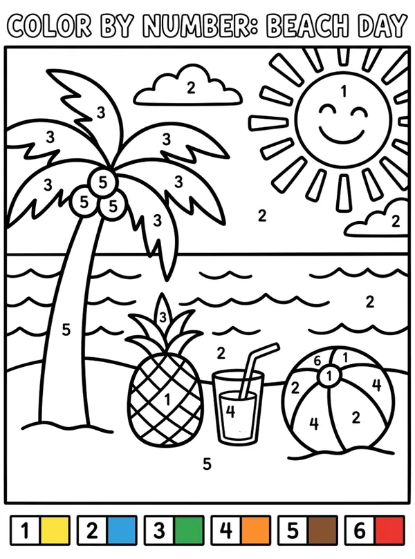 Easy color by number Beach Day