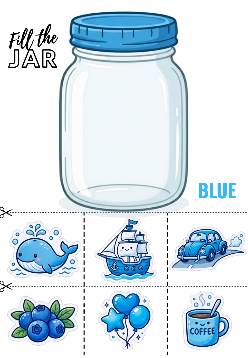 fill the jar with Blue color things