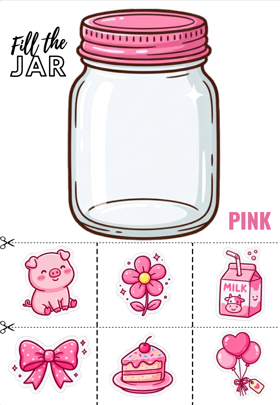 fill the jar with pink color things