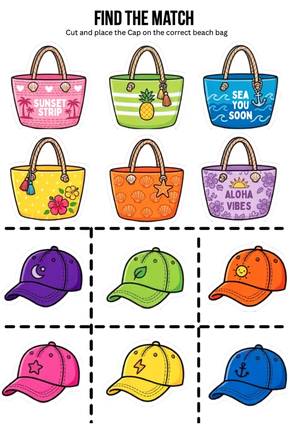 Find the match - Cap and Beach Bag 1