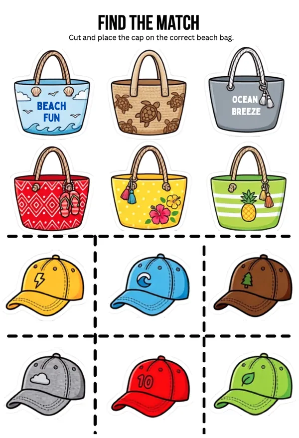 Find the match - Cap and Beach Bag 2