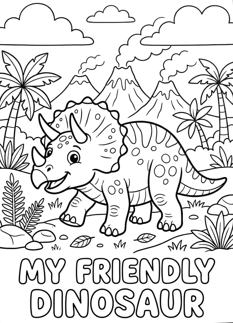 Friendly Dinosaur coloring sheet