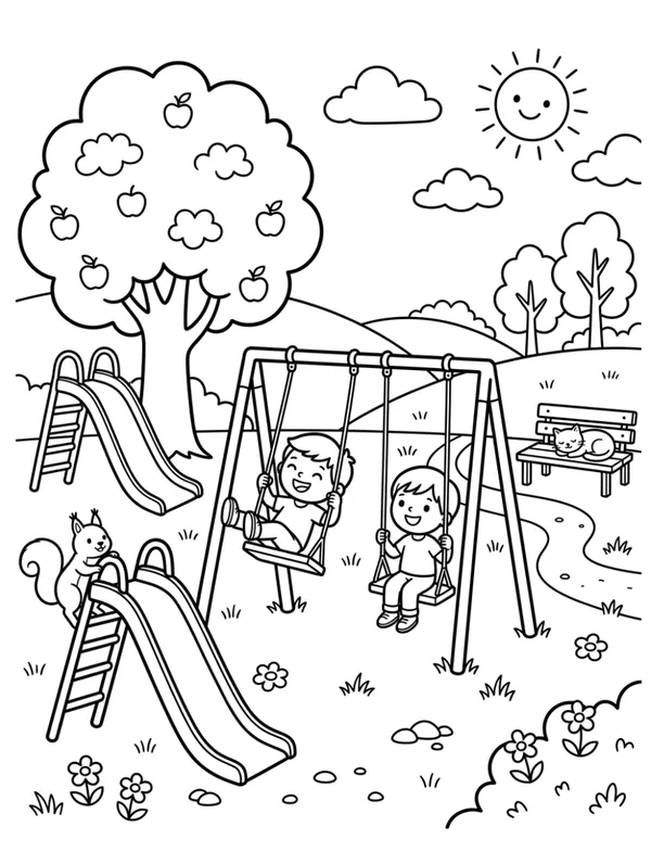 Fun at the park coloring sheet