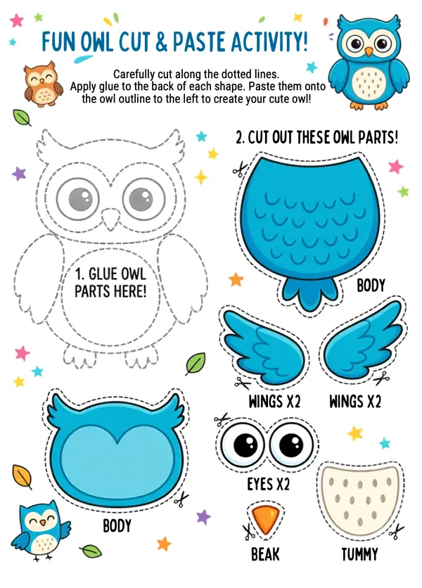 Fun Owl Cut and Paste Activity