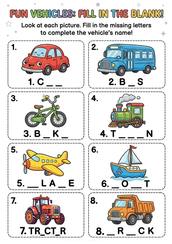 Fun vehicles - fill in the blank