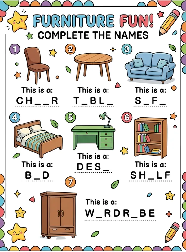 furniture fun complete the names