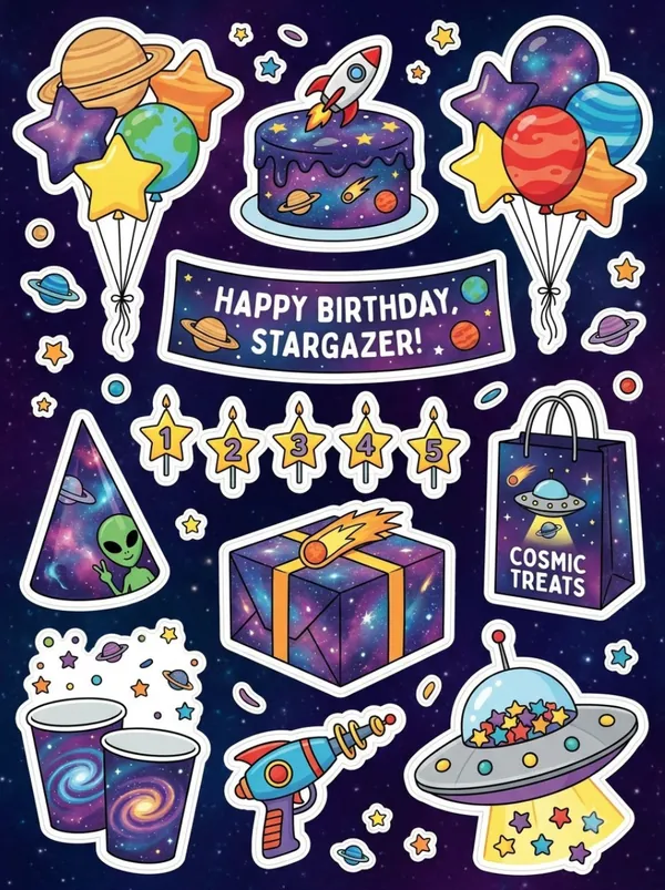 Galaxy Birthday Theme Sticker Sheet - blue