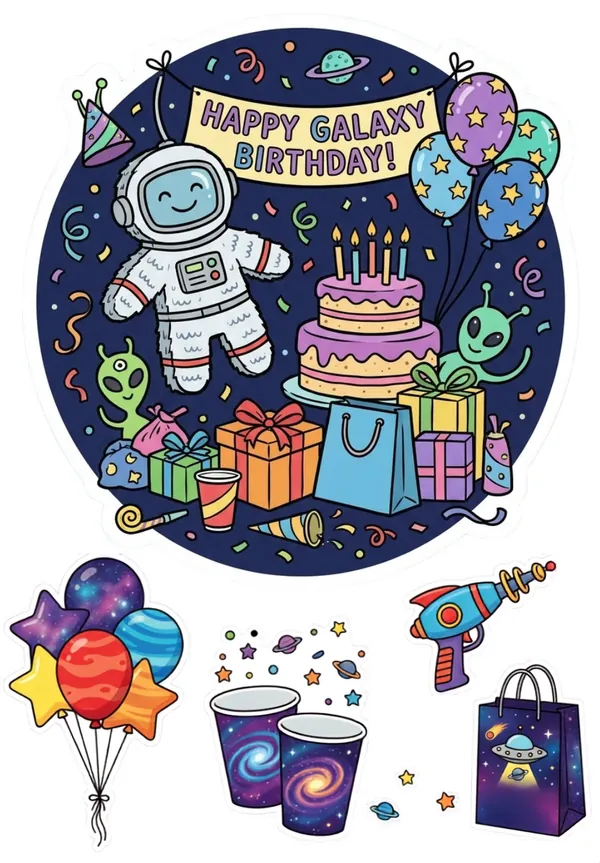 Galaxy Birthday Theme Sticker Sheet for kids