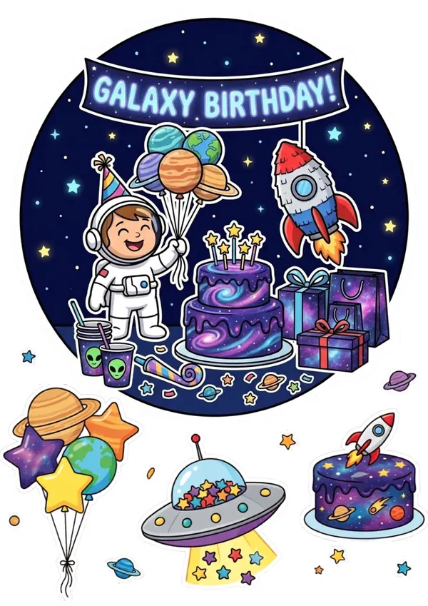 Galaxy Birthday Theme Sticker Sheet