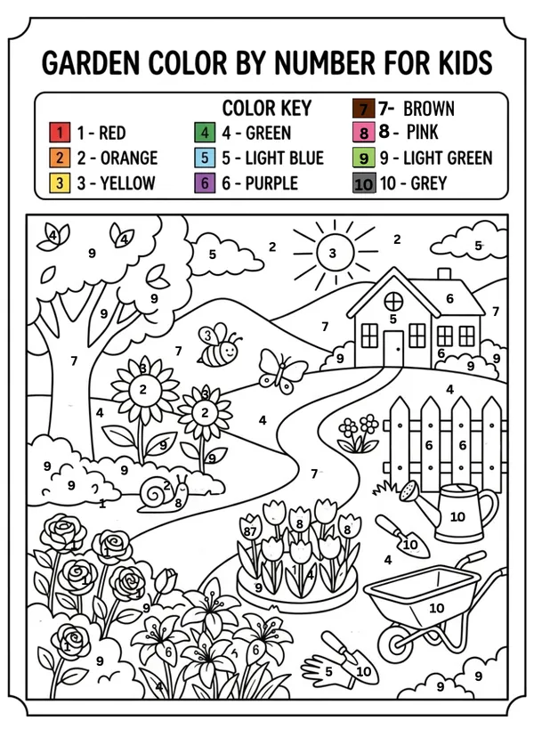 Garden color by number for kids
