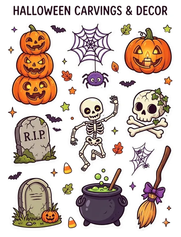 Halloween carvings and decor sticker sheet for kids