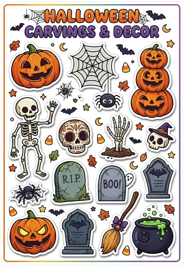 Halloween carvings and decor sticker sheet