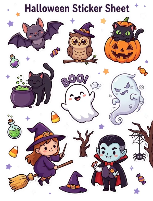 Halloween Sticker sheet on white background
