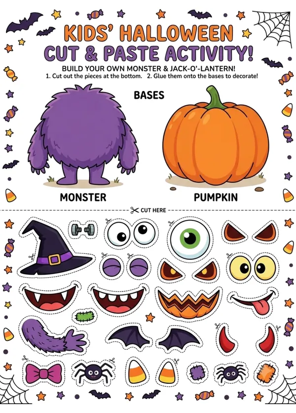 Halloween theme cut and paste activity for kids