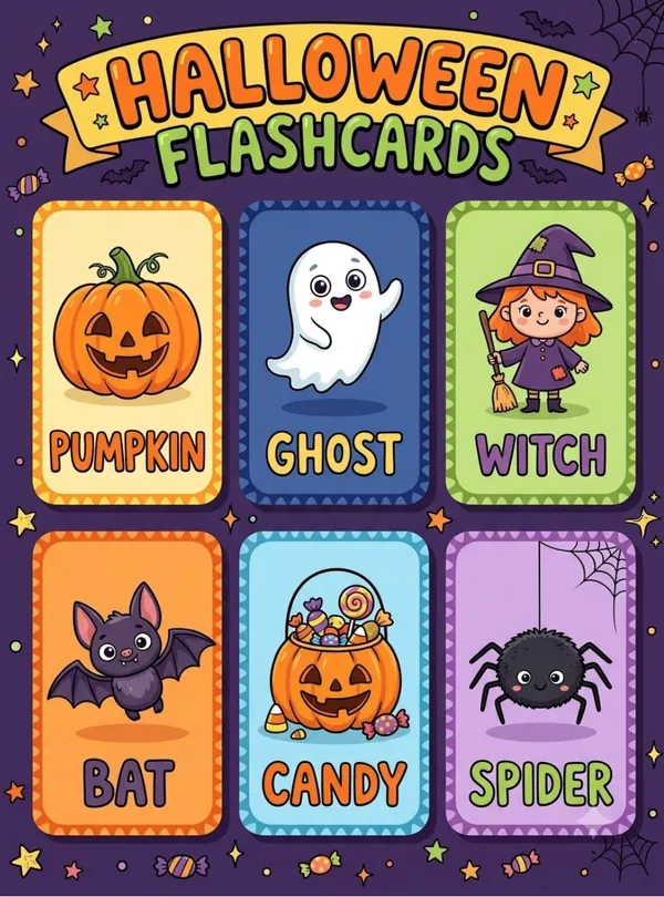 Halloween theme set of flashcards for kids