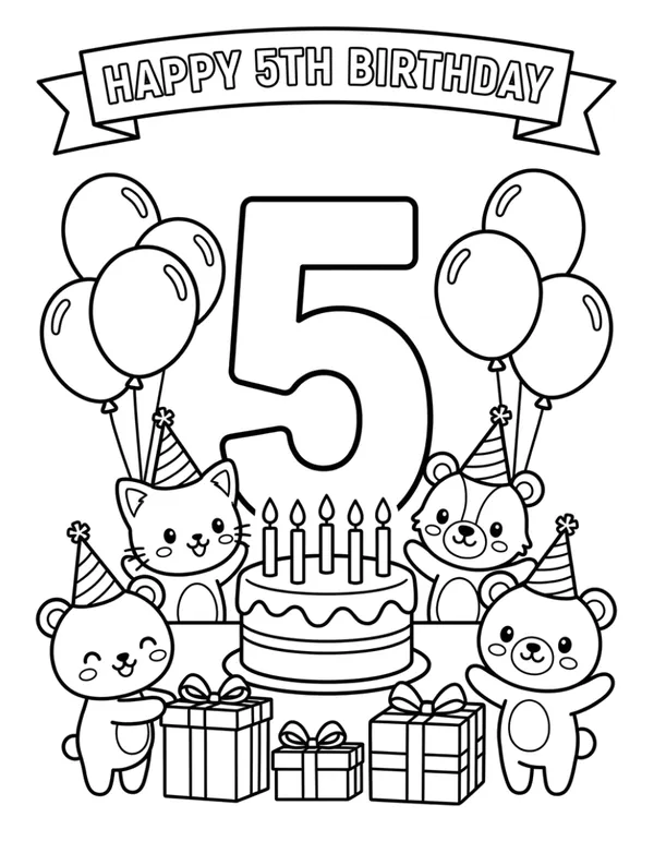 Happy 5th Birthday coloring sheet