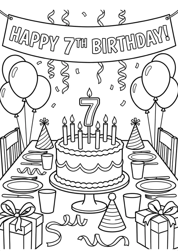 Happy 7th Birthday coloring Sheet