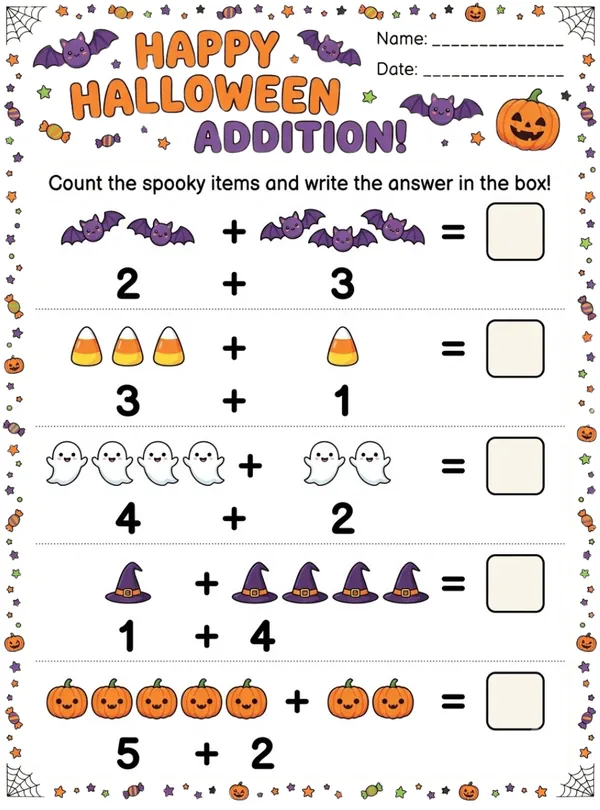 Happy Halloween Addition worksheet for kids