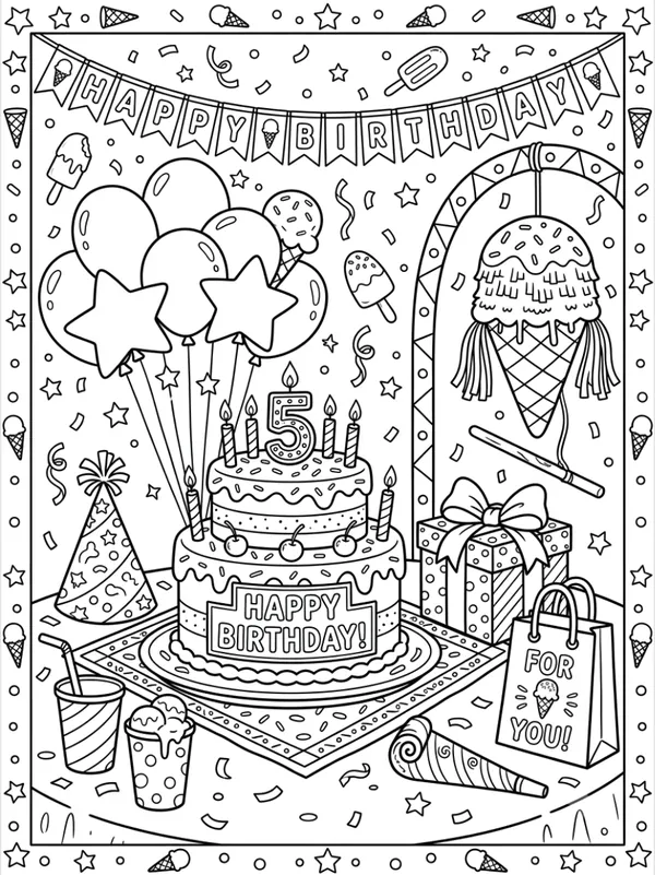 Ice cream theme birthday party coloring sheet for kids