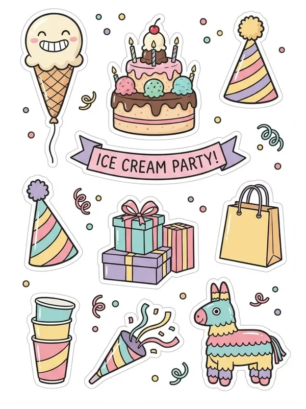 Ice cream theme Sticker Sheet for kids birthday party