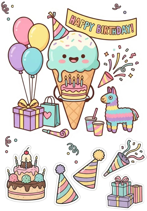 Ice cream theme Sticker Sheet for kids birthday